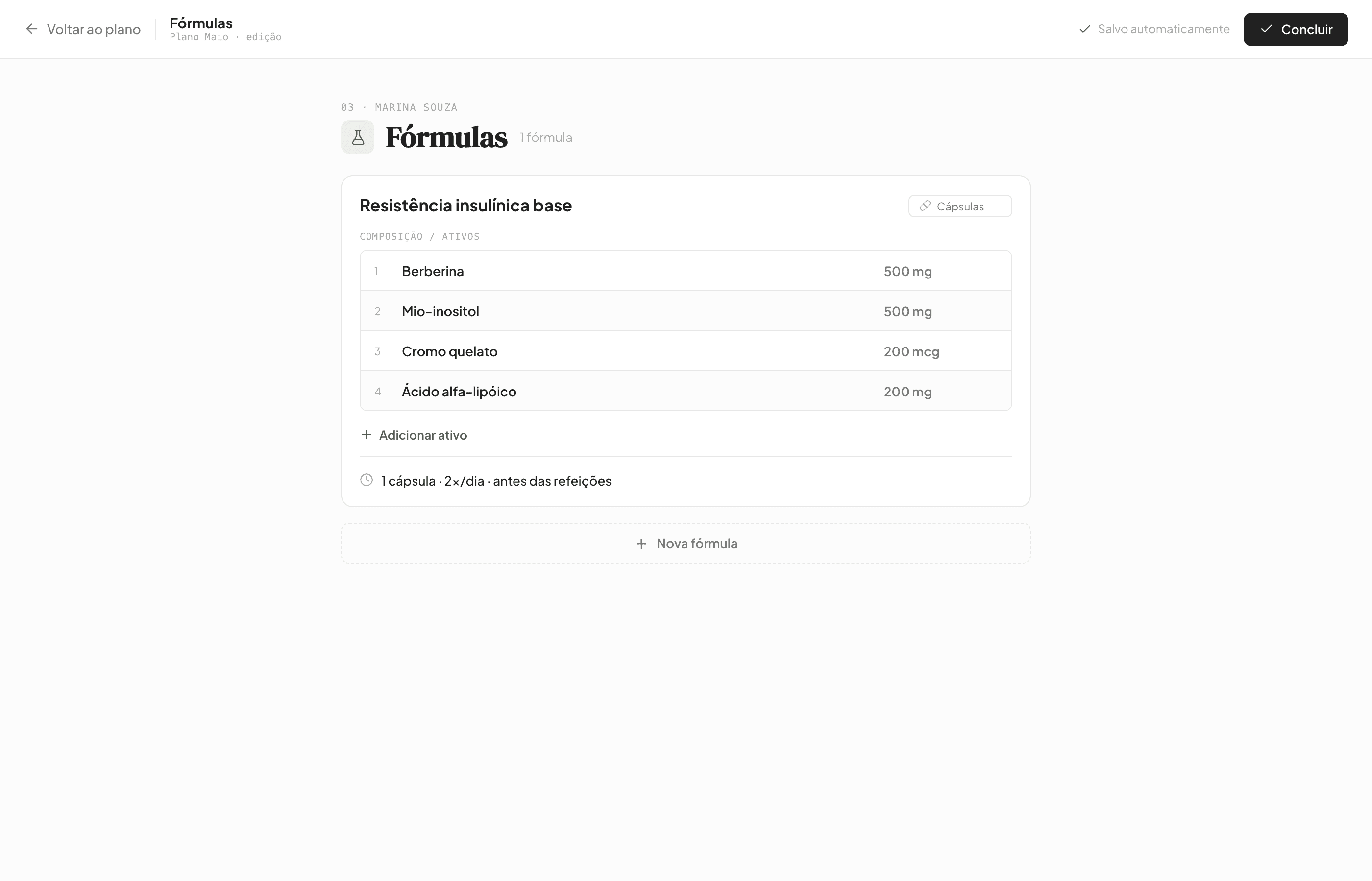 Editor de fórmulas manipuladas da prescrição no Cauly