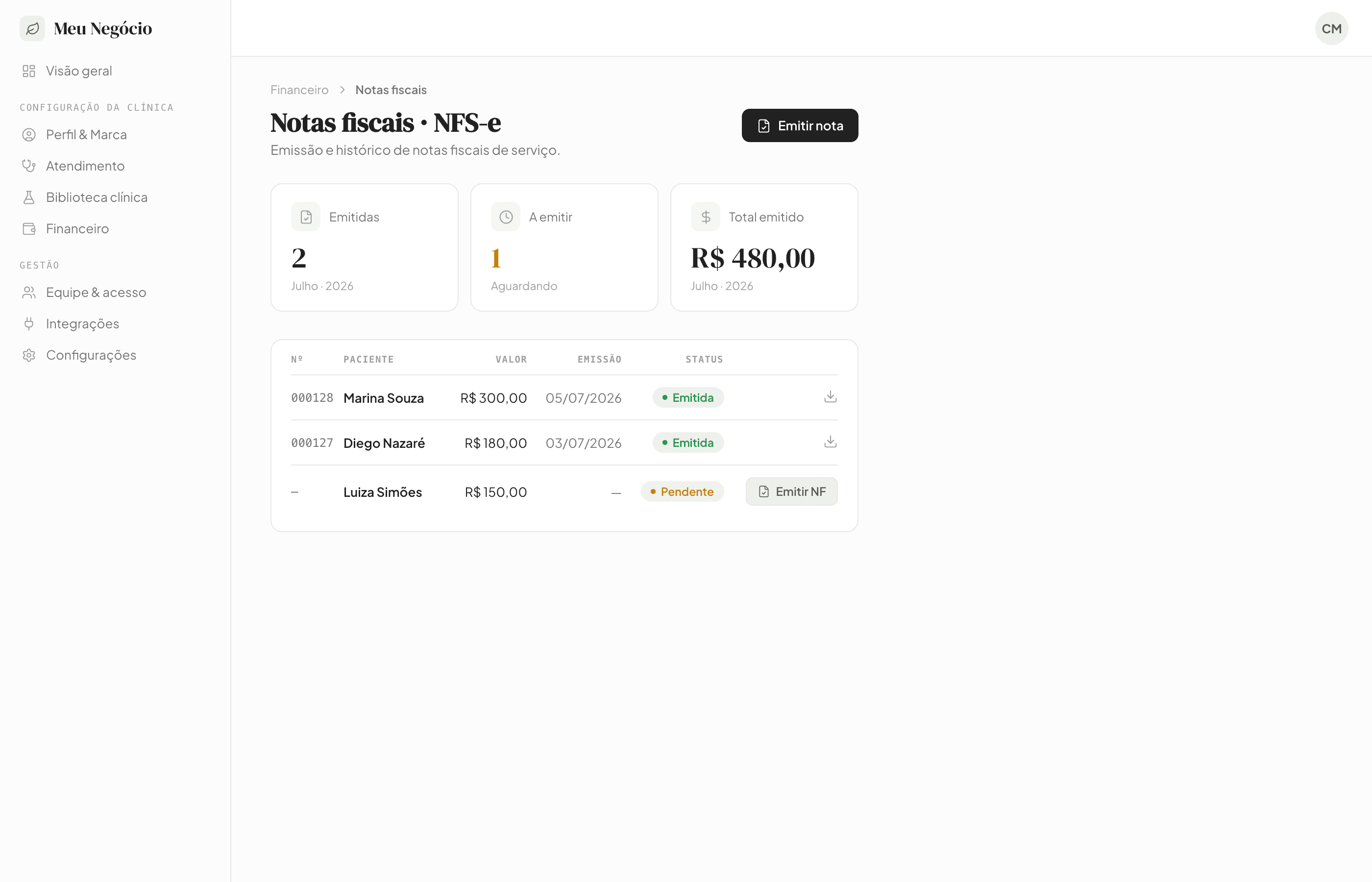 Meu Negócio — emissão de notas fiscais NFS-e
